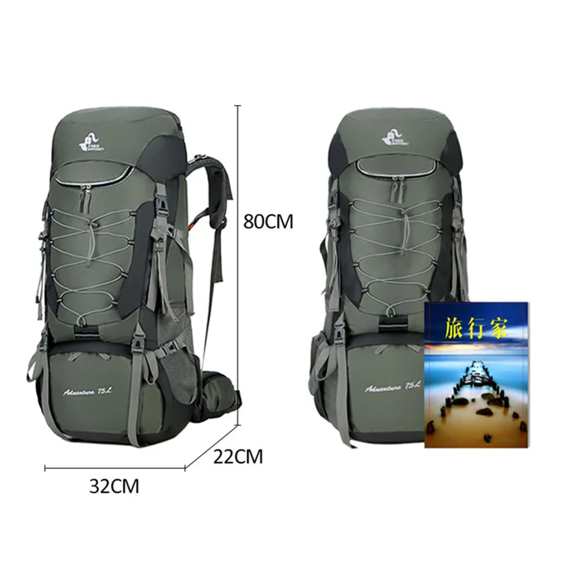 75L Camping Backpack  Waterproof Rucksack Green
