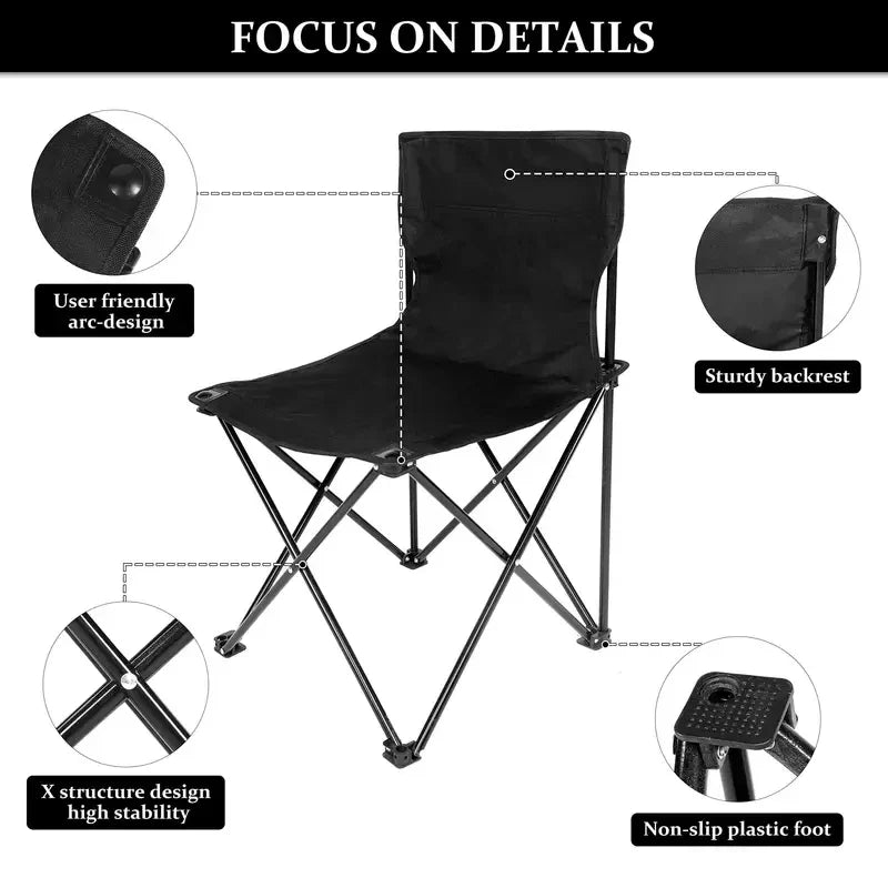 Foldable Camping Chair with Side Pocket Black