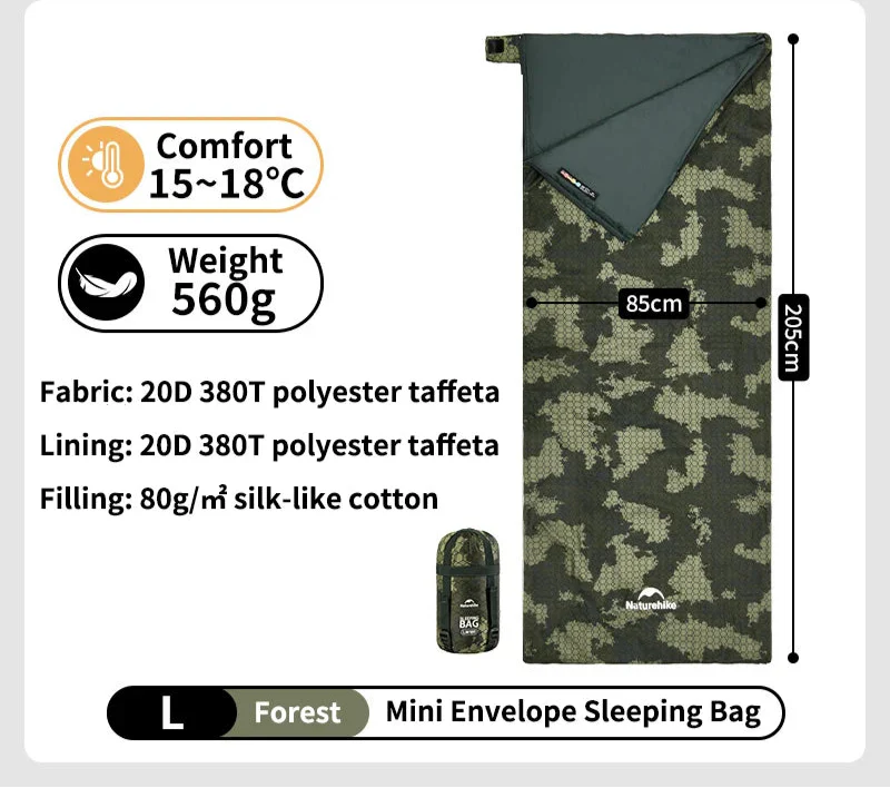Camouflage Ultralight Waterproof Sleeping Bag  Splicable 3-Season Green