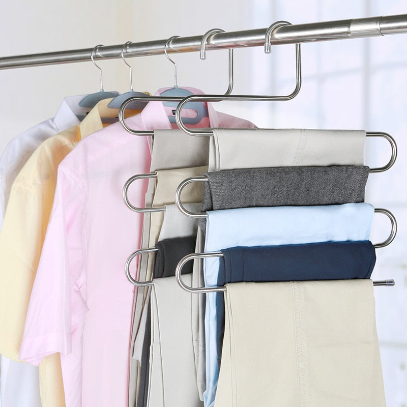 5 layers Stainless Steel Clothes Hangers S Shape Pants Storage Hangers Clothes Storage Rack Multilayer Storage Cloth Hanger