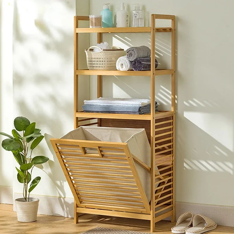 4-Tier Laundry Hamper with Tilt-Out Basket | Bathroom Storage Shelf Organizer