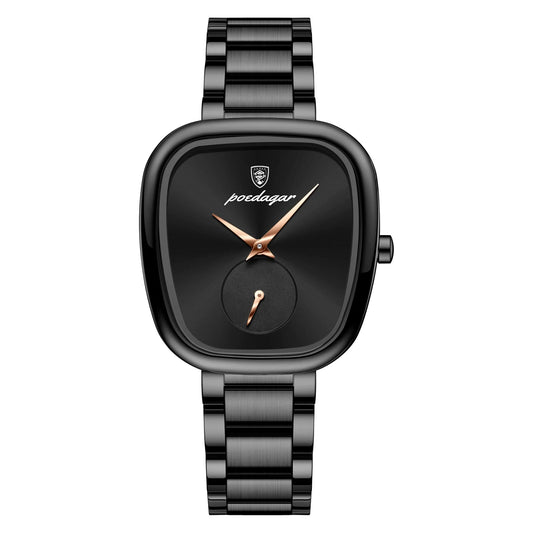 Women's Stainless Steel Waterproof Quartz Watch (Black)