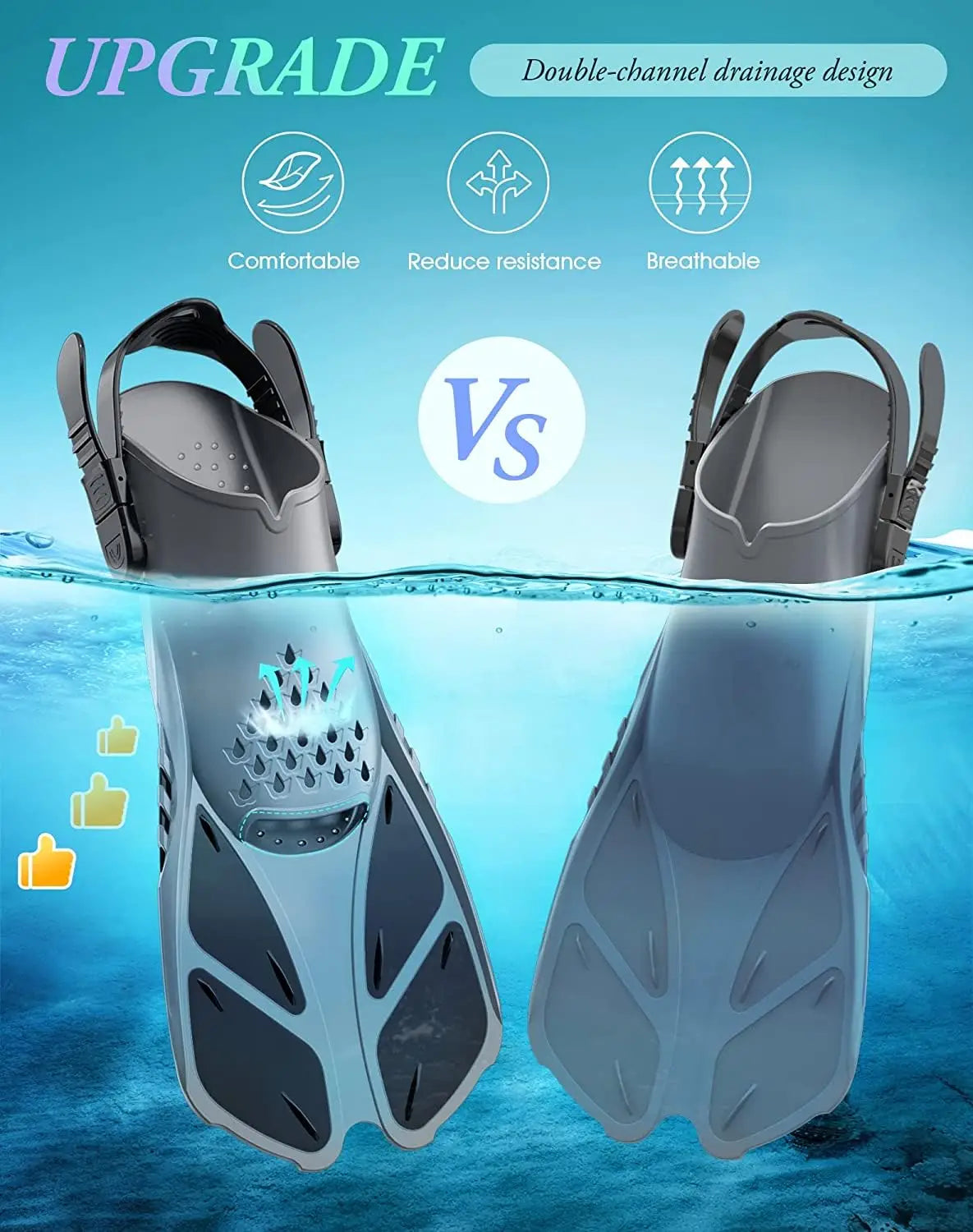 Adjustable Open-Heel Snorkel Fins for Diving and Swimming