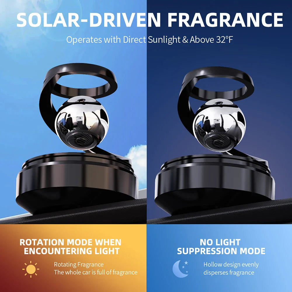 Solar-Powered Rotating Car Air Freshener–Suspension Perfume Diffuser Black
