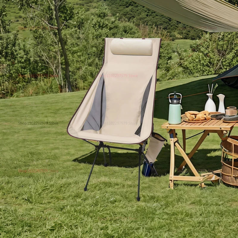 Camping Chair with Headrest Beige