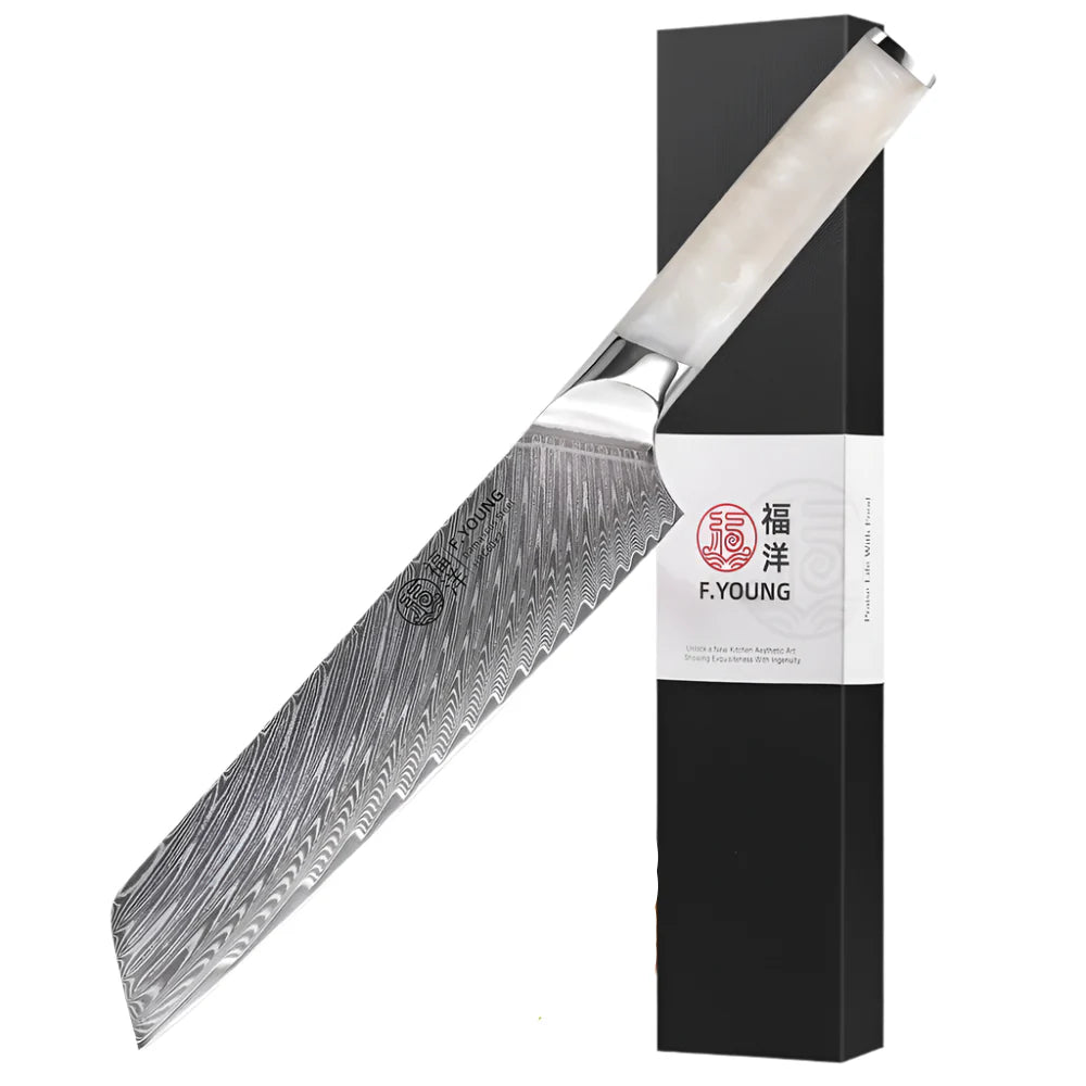 8.5-Inch Damascus Steel Chef Knife 67-Layer Blade with Resin Handle White