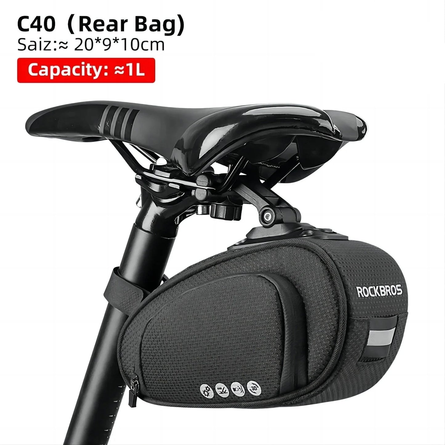 Rainproof Shockproof Bike Saddle Seatpost Bag Black