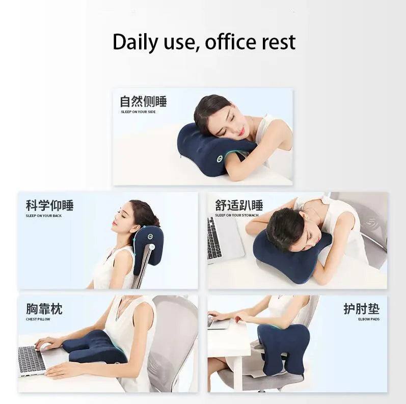 Orthopedic Memory Foam Nap Pillow Neck Support Desk Pillow Blue