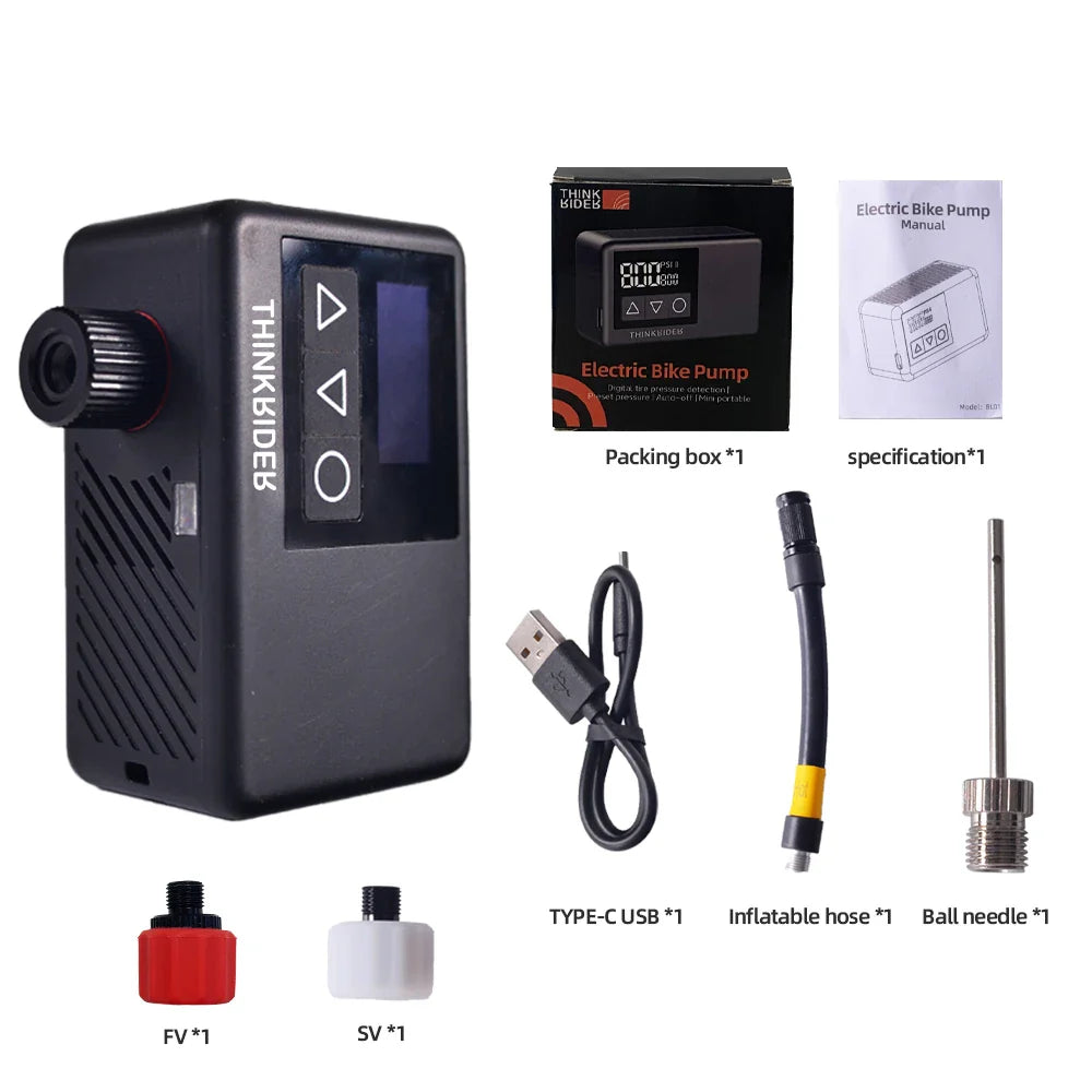 Mini Electric Bike Pump 120 PSI Pocket-Sized Tire Inflator Black