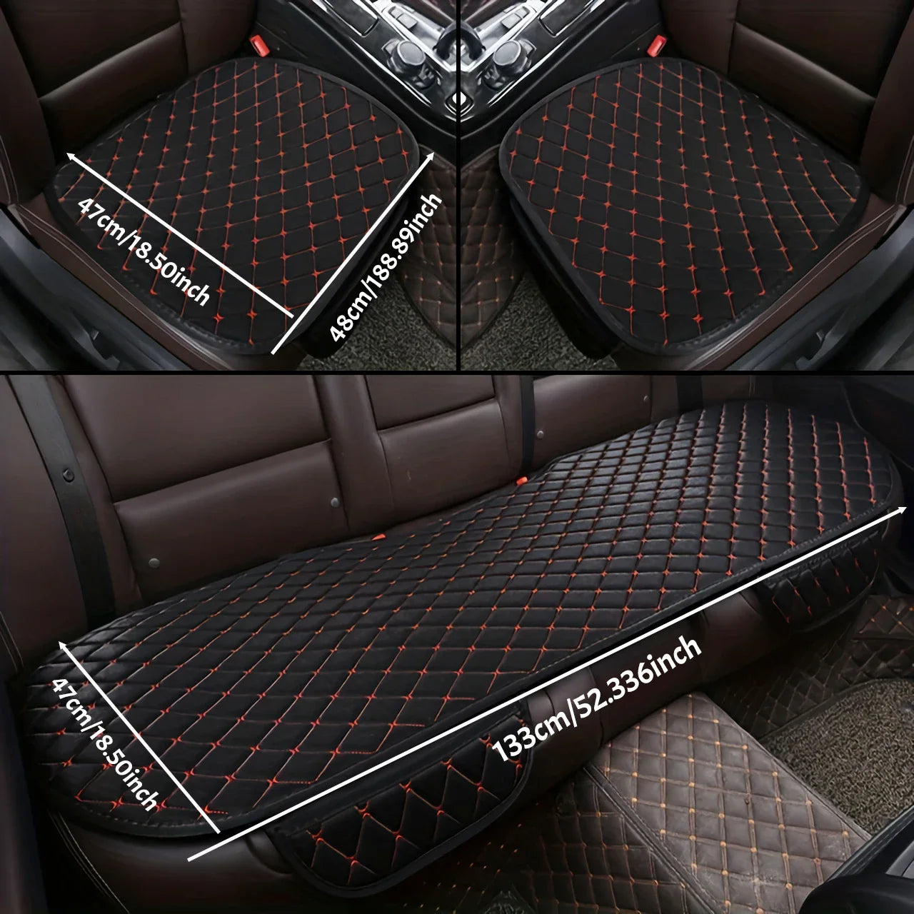 3-Piece Universal Car Seat Covers Breathable Cotton Linen Cushion Set Black