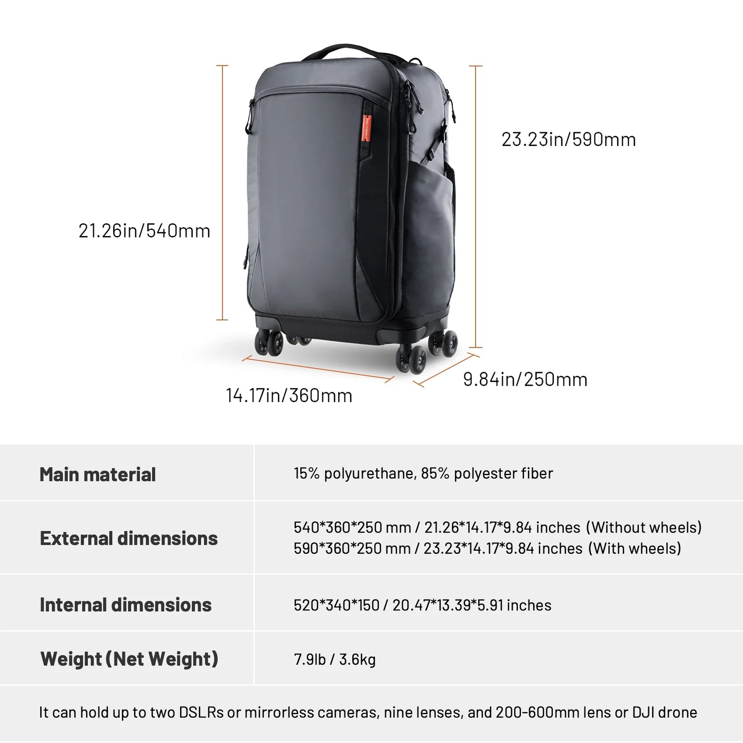 2-in-1 Outdoor Trolley Case Backpack Expandable Black