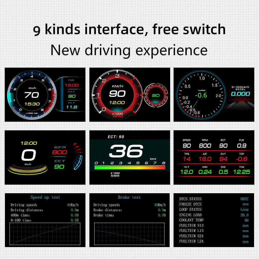 OBD2 Car HUD F9 Digital Head Up Display with Smart Alarm Black