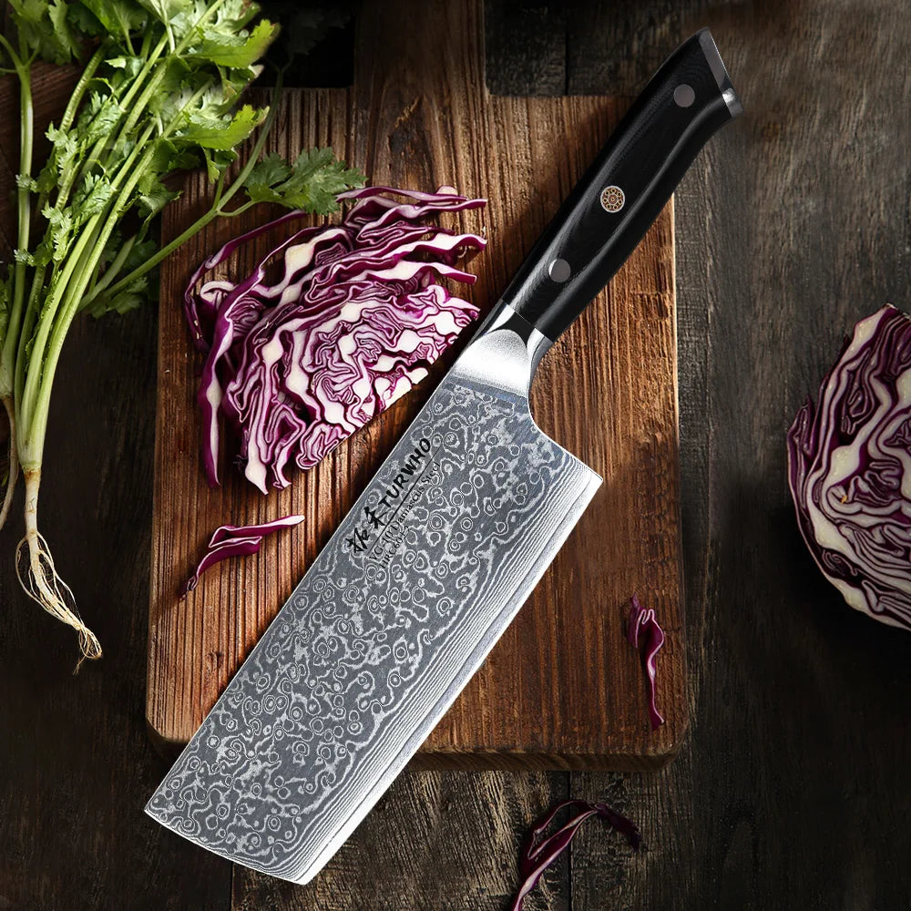 Professional 7-Inch Damascus Steel Meat Cleaver VG10 Core Black