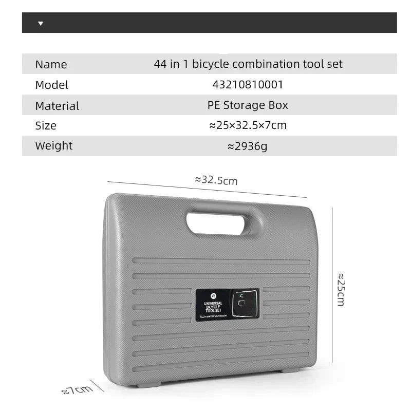 44-in-1 Professional Bicycle Repair Tool Kit Multifunction Grey