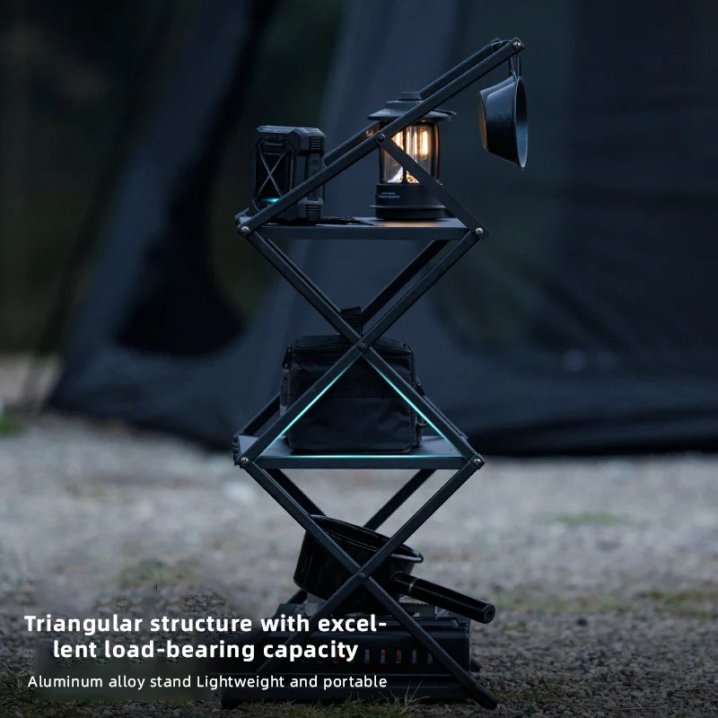 Camping Foldable Storage Organizer Rack Black