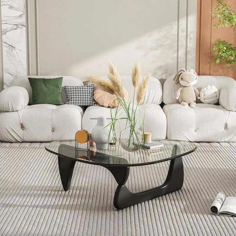 Triangle Glass Coffee Table - Solid Wood Base, Minimalist Nordic Design
