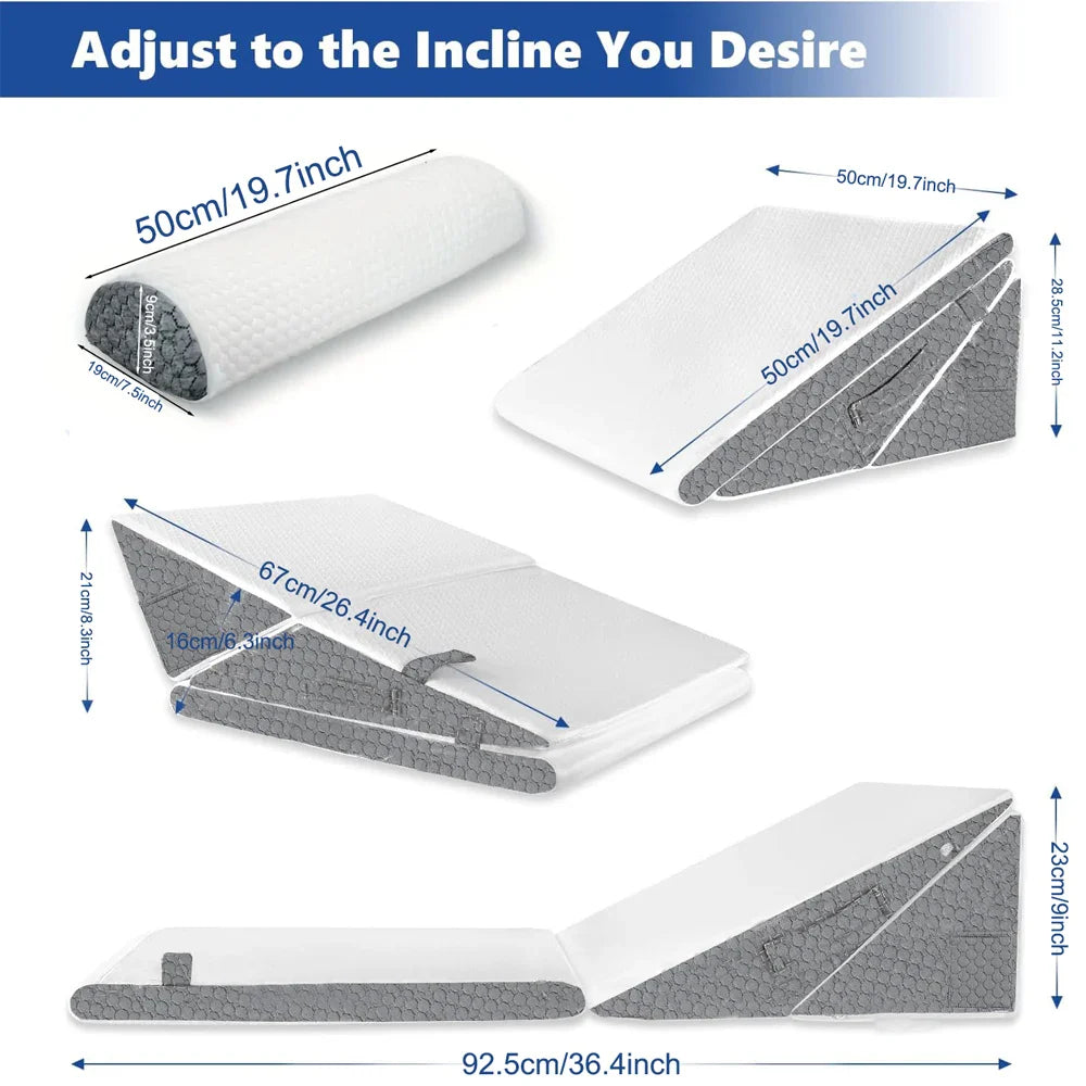 Adjustable Wedge Pillow Set Ergonomic Triangle Pillow Headrest Grey