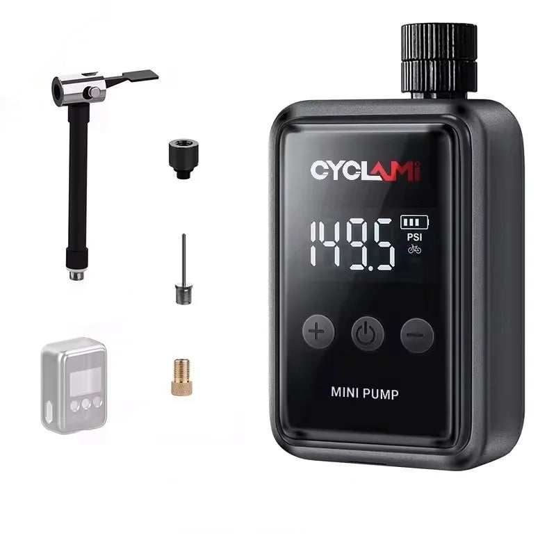 Mini Electric Bicycle Air Pump 150PSI High-Pressure Portable Inflator Black