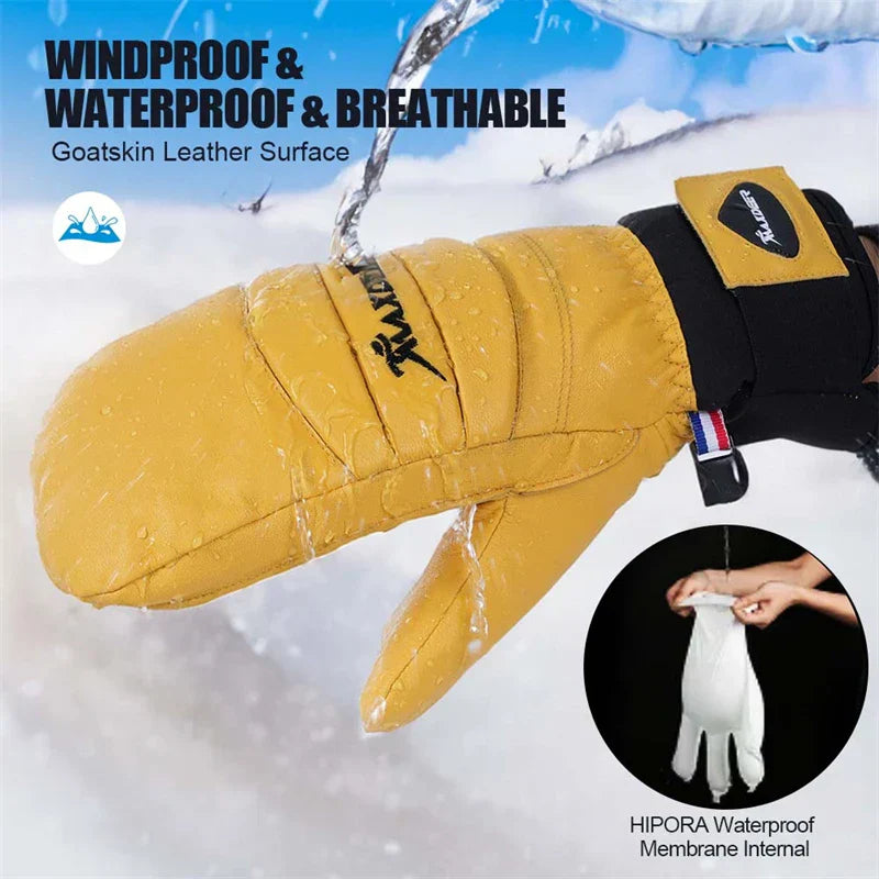 Ski Gloves Leather Snowboard Mittens - Men & Women