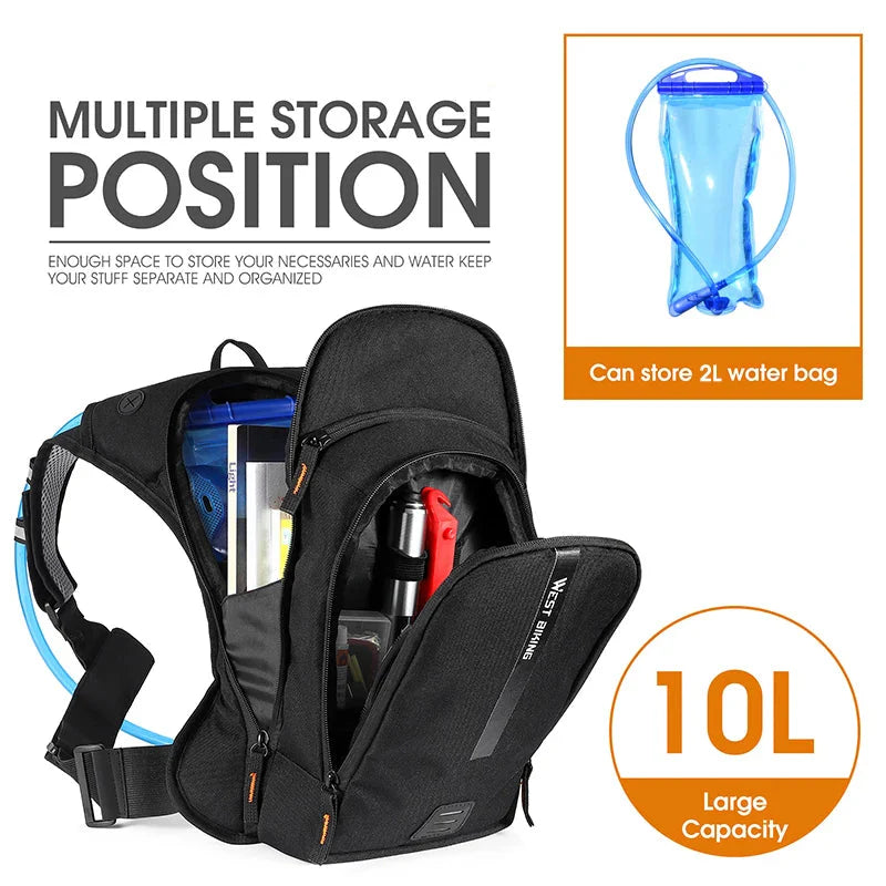 10L Ultralight Cycling Backpack with Hydration Water Bag Black