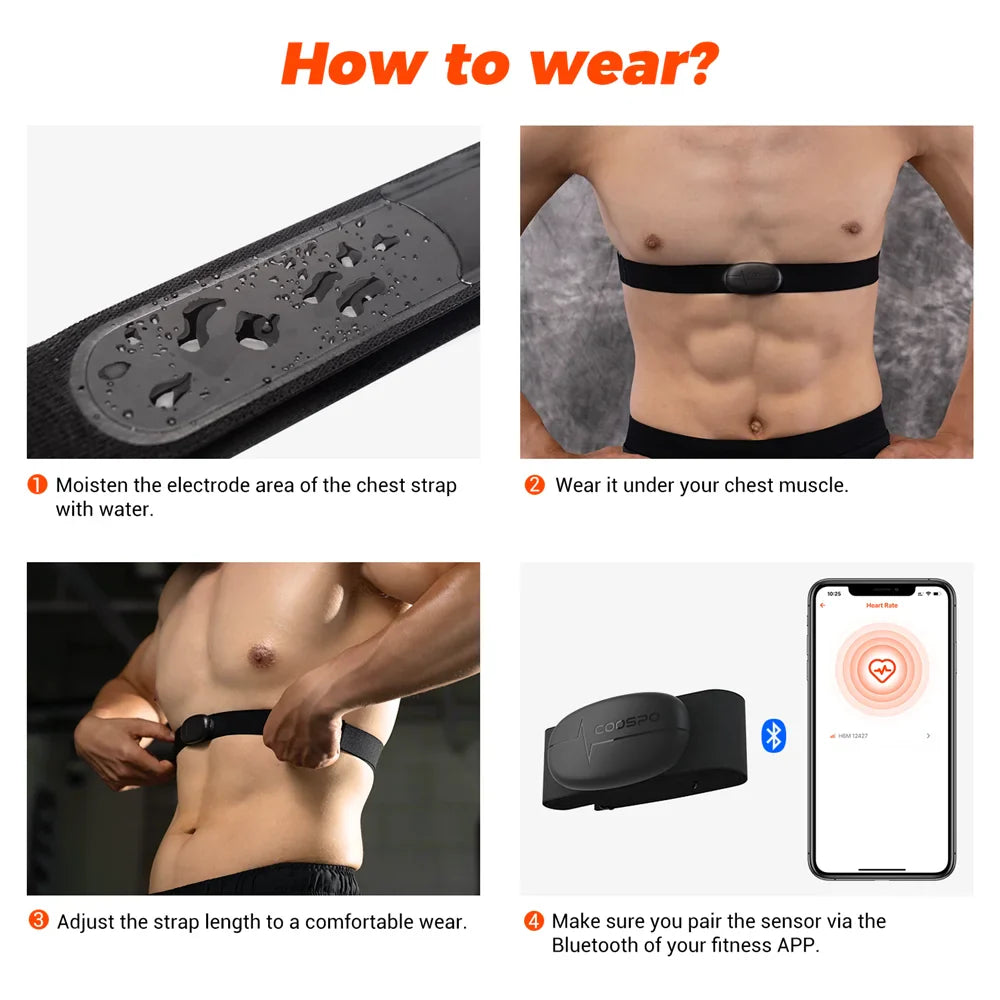 Bluetooth And ANT+ Chest Heart Rate Monitor Strap Black