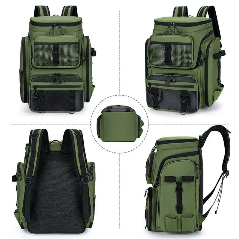 Tackle Backpack with Rod Holders Camping Green