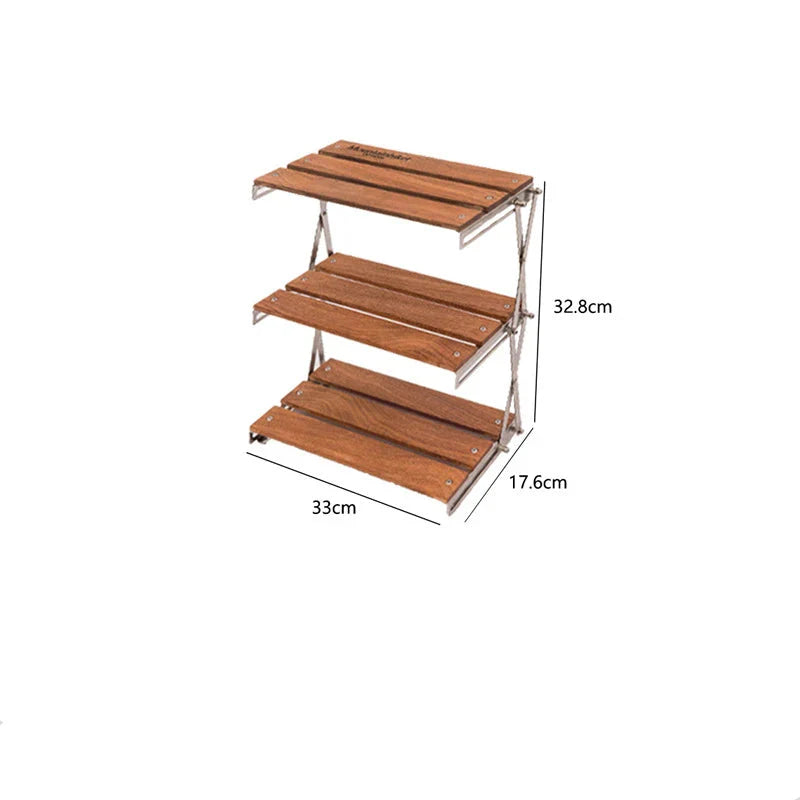 Portable 3-Tier Camping Rack Foldable Brown