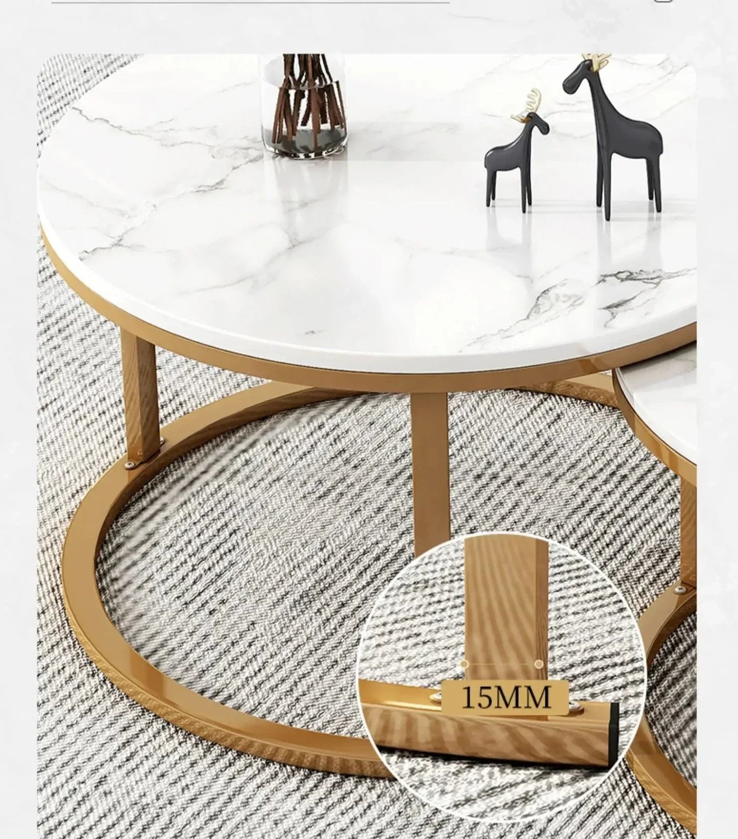 Elegance in Contrast: Set of 2 Round Nesting Marble Coffee Tables in Style9: Black and White