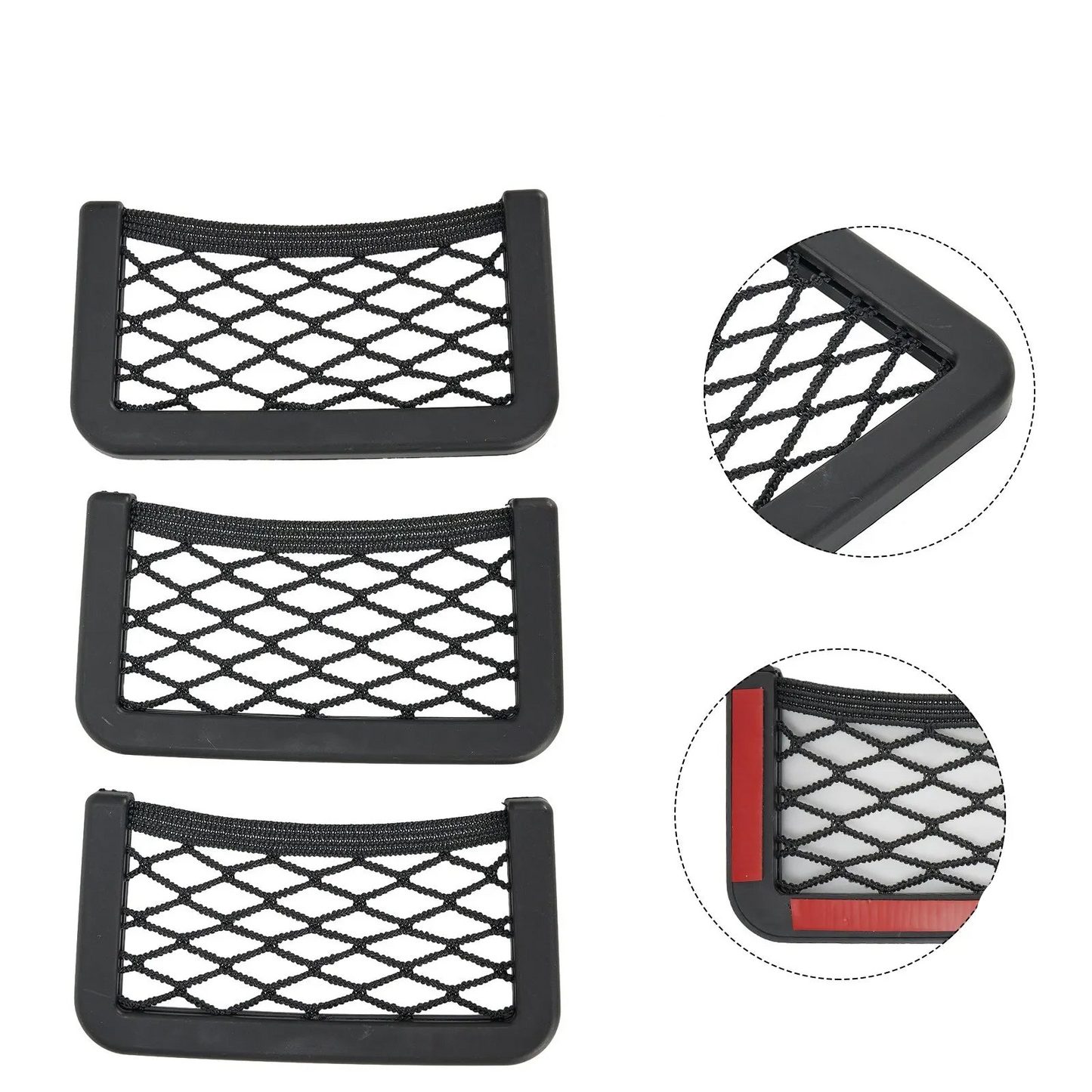 3PCS Universal Car Seat Organizer Mesh Net Pocket Black