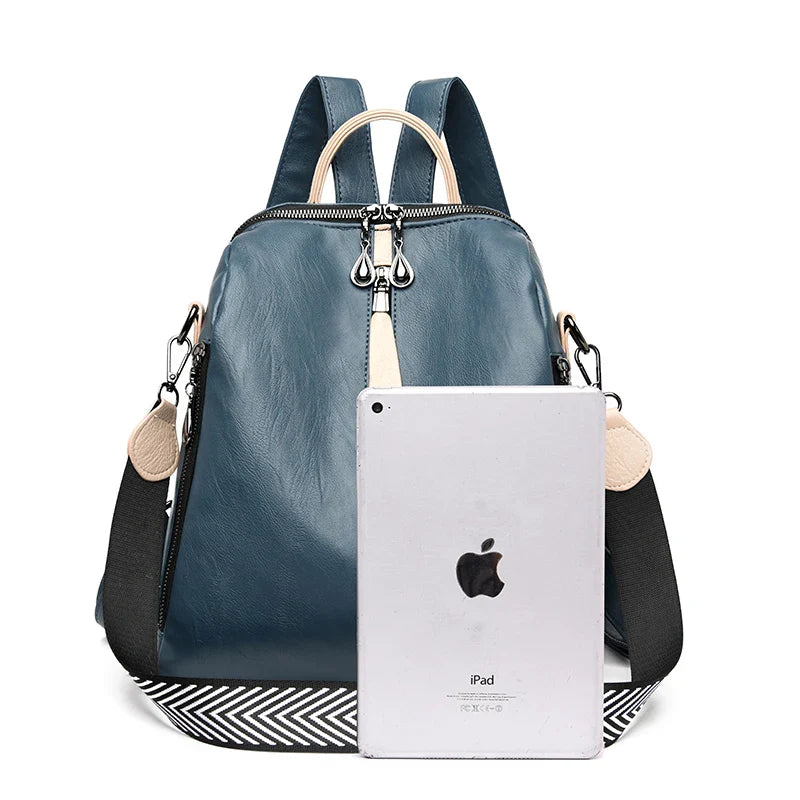 Women’s Soft PU Leather Fashion Backpack Blue