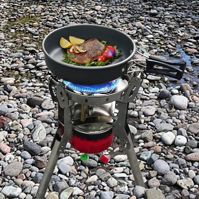 Adjustable Height Outdoor Gas Stove Foldable Windproof Burner Silver