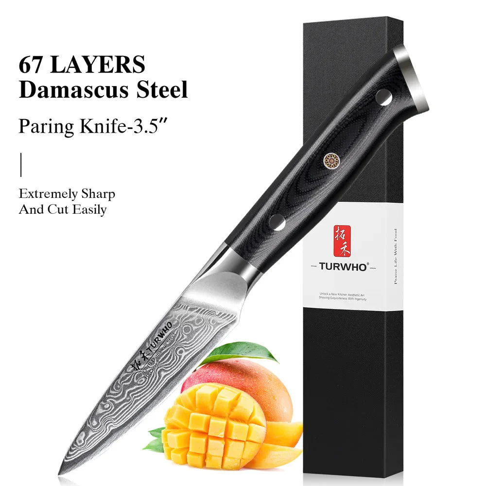 3.5-Inch Damascus Steel Paring Knife VG10 Core Cutter Black