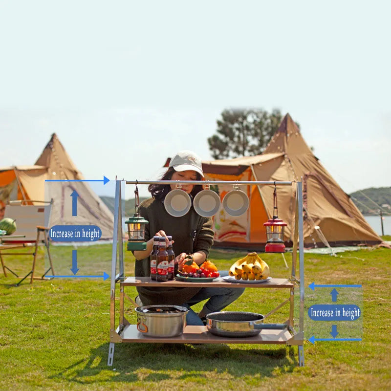 Portable Folding Outdoor Camping Storage Shelf 304 Stainless Steel Silver