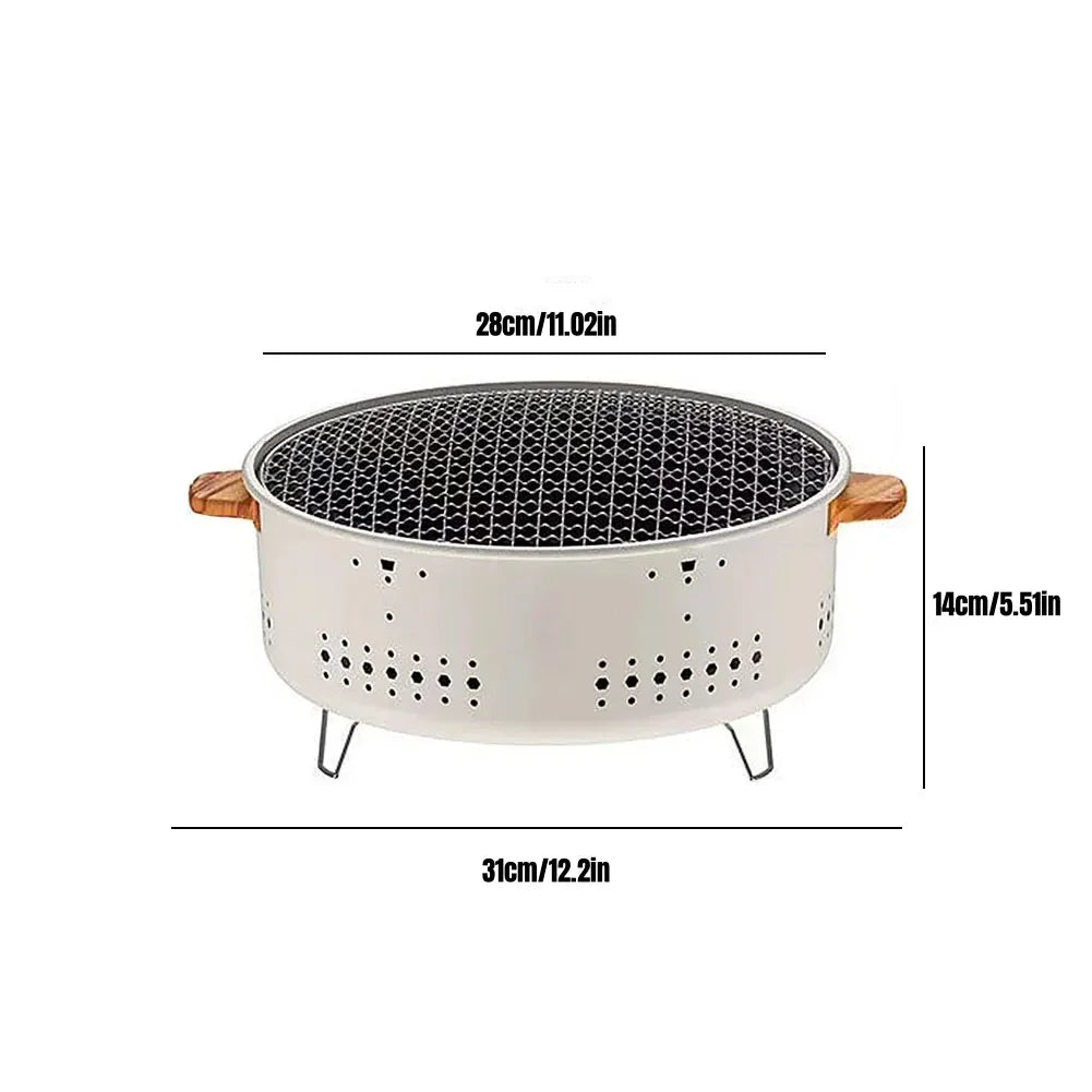 Round Charcoal BBQ Grill Stove White