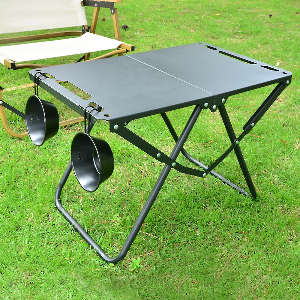 Foldable Hollowed Surface Camping Table Black