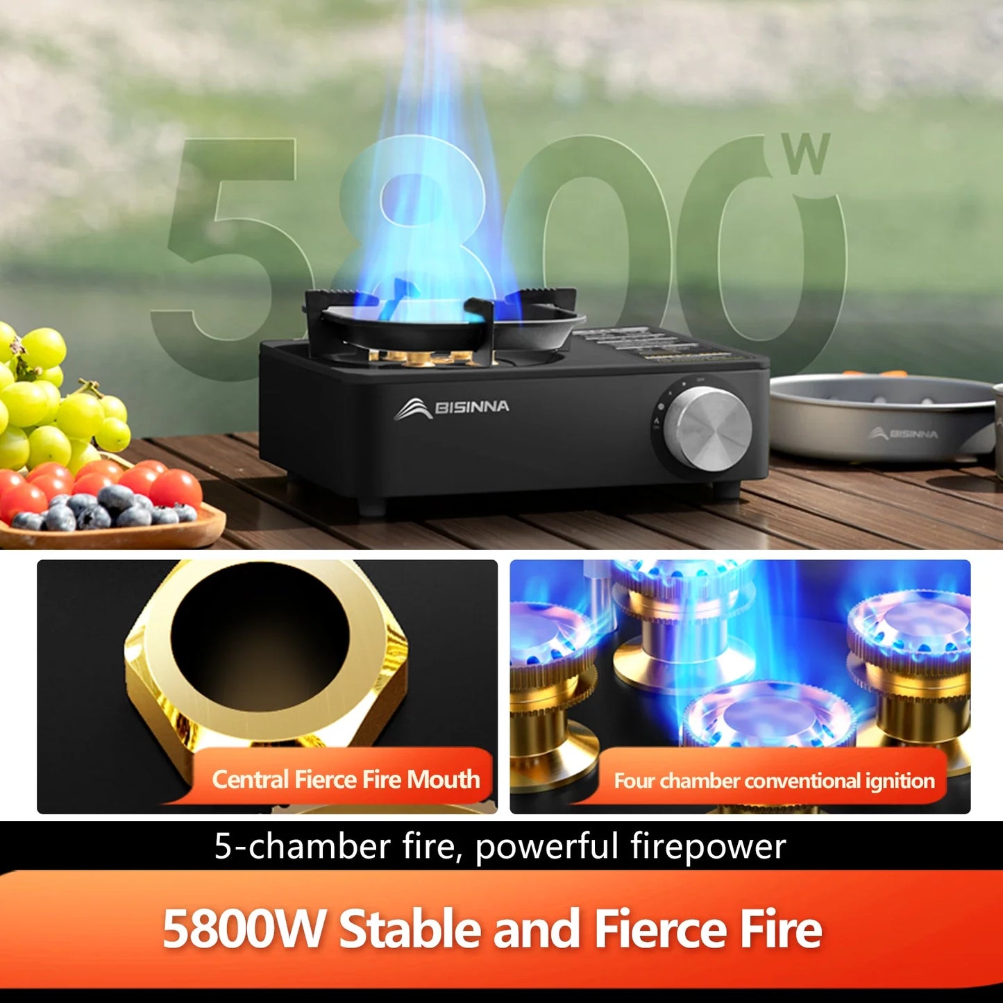 5800W Camping Gas Stove Overvoltage Protection Black