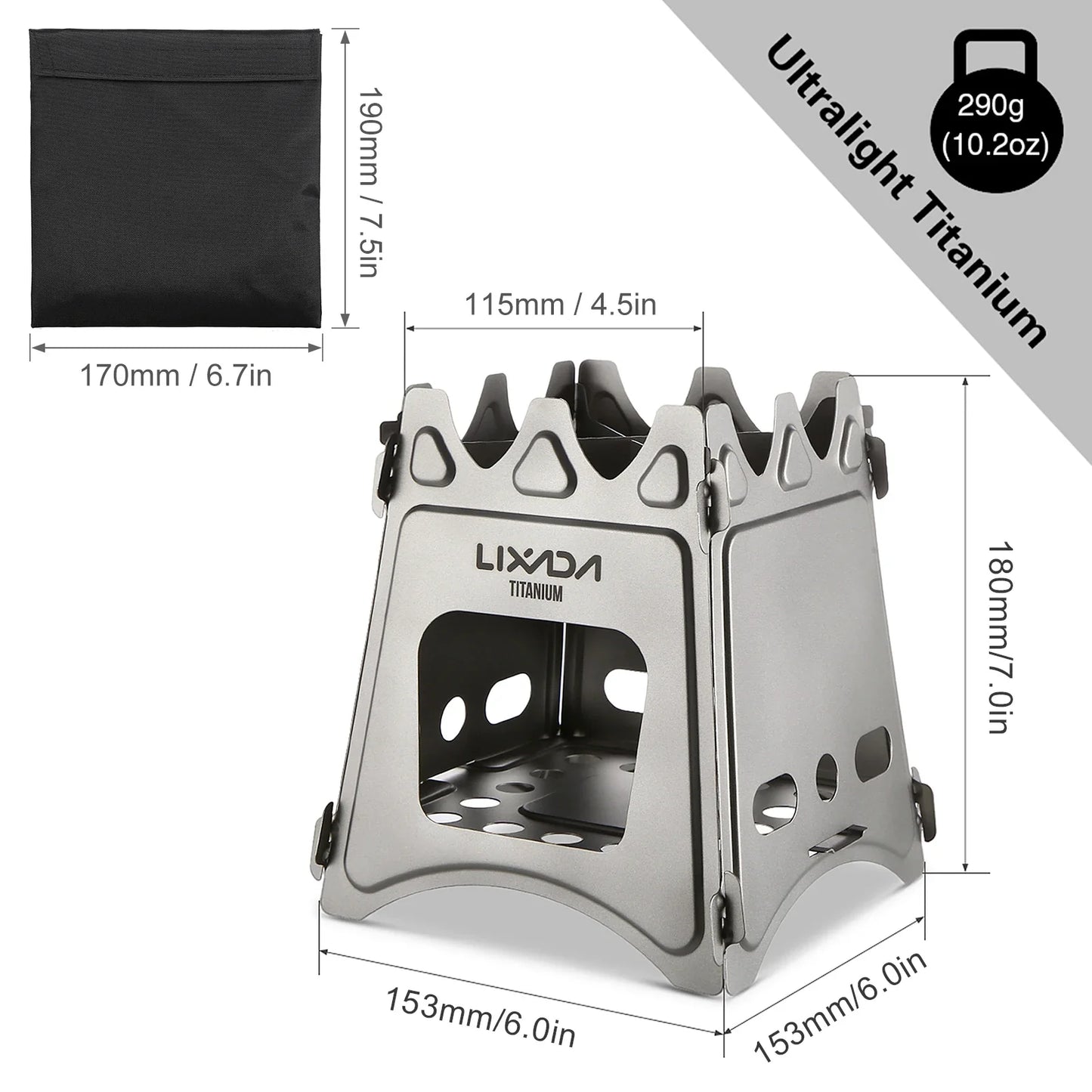 Compact Folding Titanium Wood Stove Silver