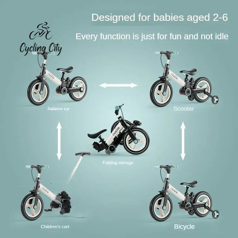 2-in-1 Foldable 12-Inch Children's Balance Bike with Chainless PU Tires