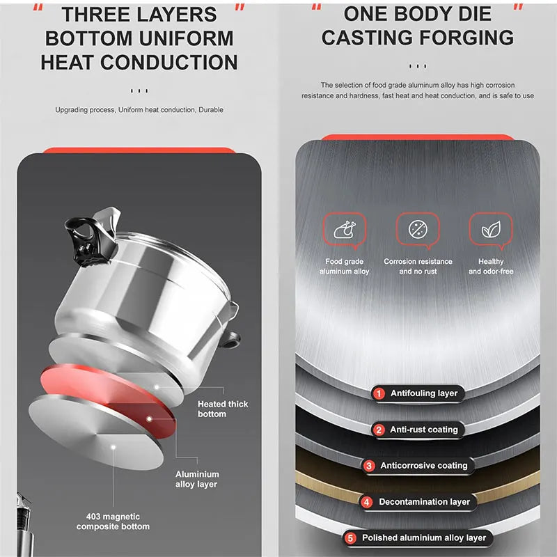 7L Heavy-Duty Aluminum Pressure Cooker Explosion-Proof Design Silver