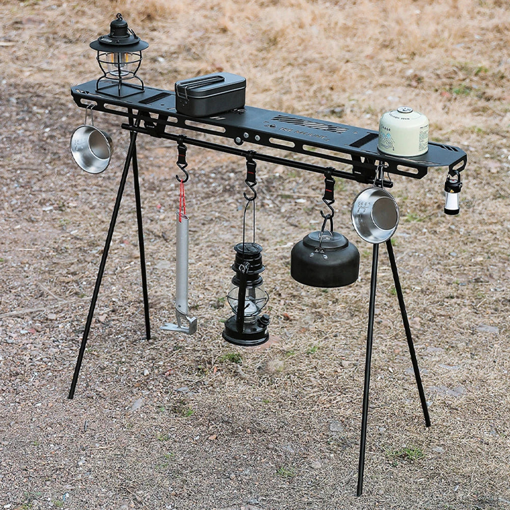Foldable Camping Tripod Top Plate Rack Black