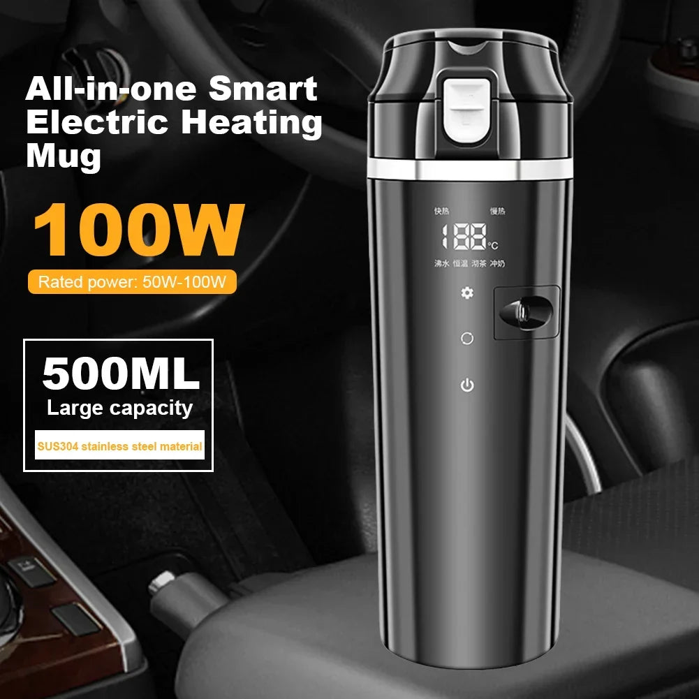 Smart Car Heating Mug with Digital LCD Display 500ML Stainless Steel Black