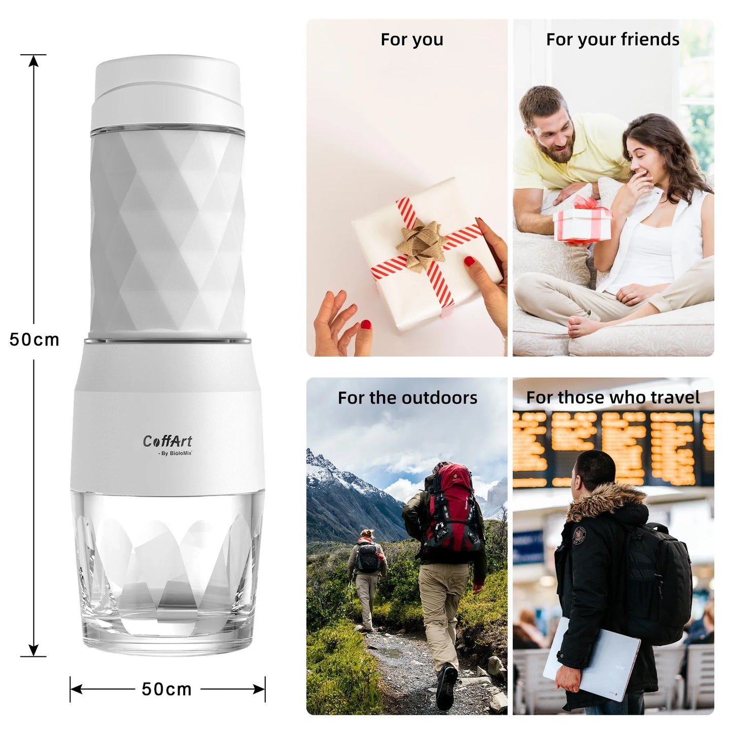 Portable Hand Press Espresso Maker 3 in 1 Travel Coffee Brewer White