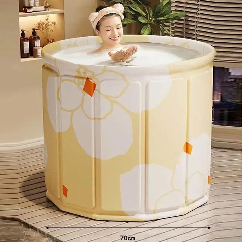 Foldable Portable Bathtub Insulated Full-Body Bath Bucket Yellow