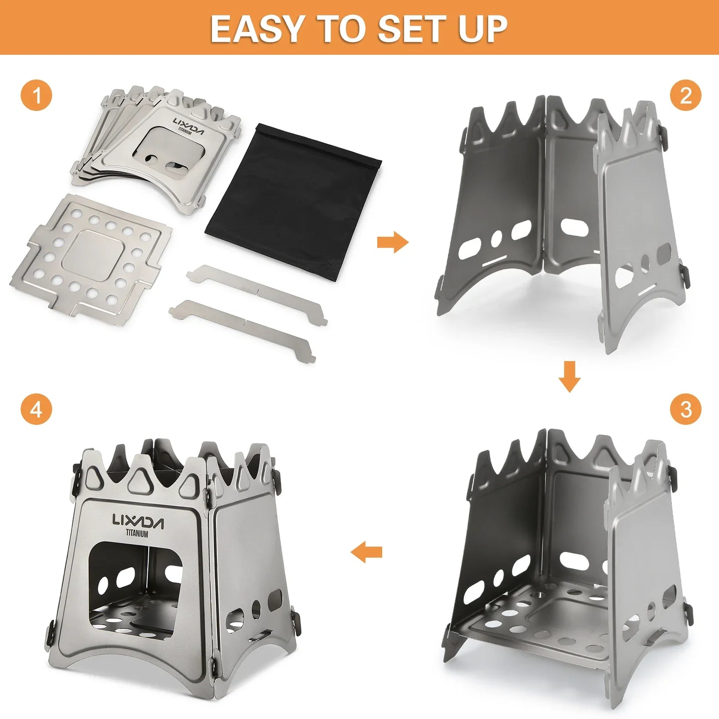 Compact Folding Titanium Wood Stove Silver