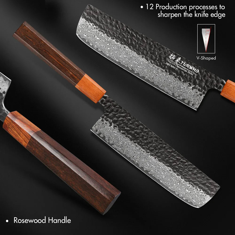 7-Inch Hand-Forged Japanese Nakiri Knife 67-Layer Damascus Steel Brown