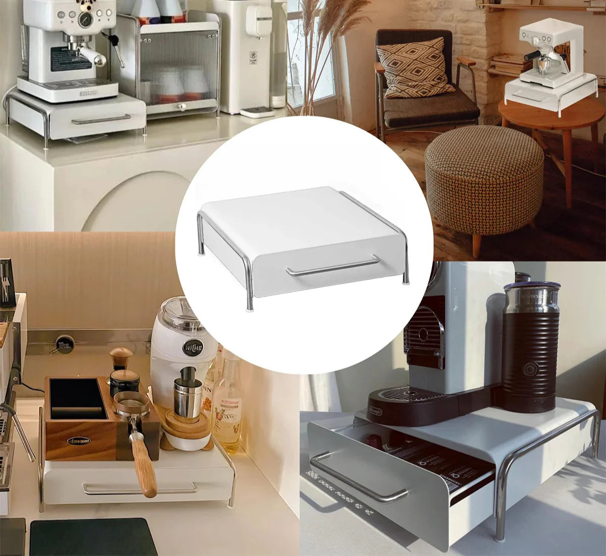 Compact Coffee Pod Drawer Space-Saving K-Cup Holder White