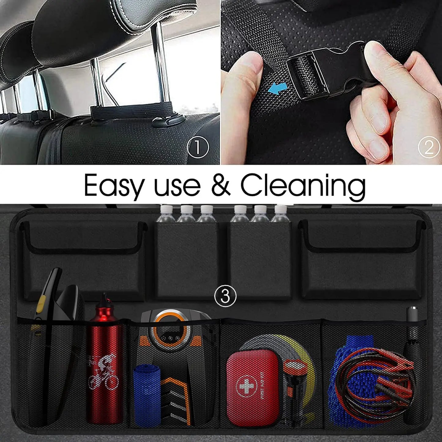 Hanging Car Trunk Organizer Backseat Storage with 8 Large Pockets Black
