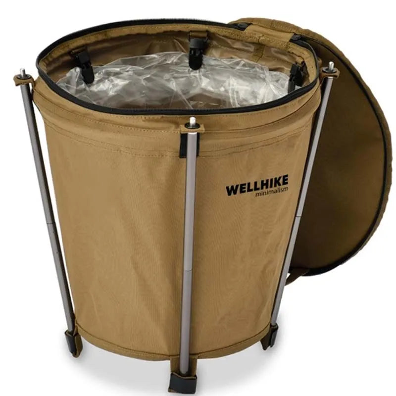 Collapsible 20L Outdoor Camping Trash Bin Waste Container Khaki