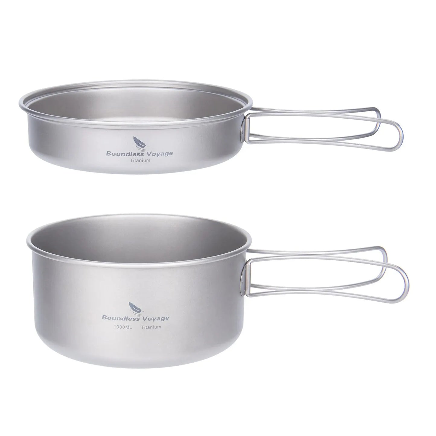 Titanium Camping Cookware Set Pan with Folding Handles Silver