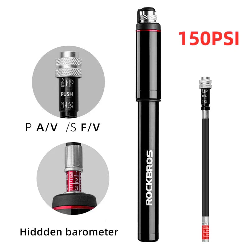 Mini High-Pressure Bike Pump 150 PSI Portable Hand Air Inflator Black